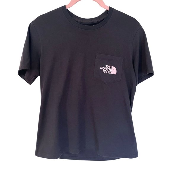 NWOT The North Face Short Sleeve Floral Logo Pocket Tee, Charcoal, Size Small - Picture 2 of 5